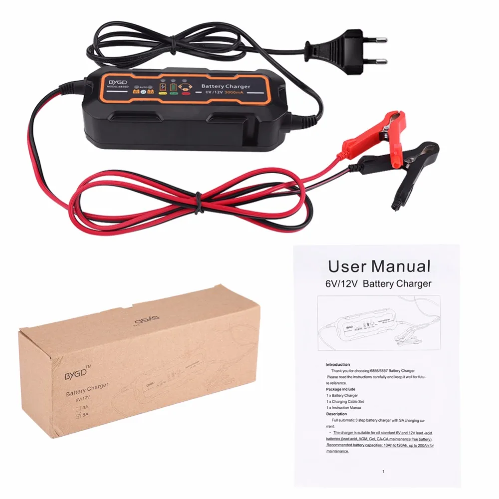 6V/12V 3A Automatic Smart Battery Charger for Car Vehicle Truck Motorcycle Boat AGM GEL |