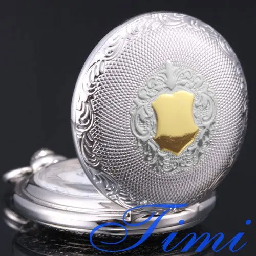 Оптовая продажа Новый Серебряный тон чехол кварцевые мужские карманные часы