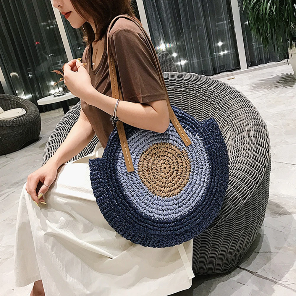 2019 новые ручные тканые Круглые Женские сумки на плечо богемные летние соломенные