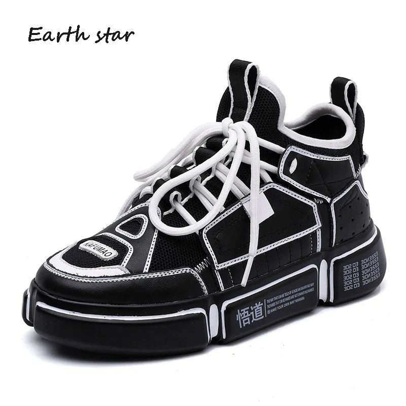 Белая обувь; женские кроссовки на платформе; модная брендовая обувь; zapatos de mujer chaussures femme; Лоскутная Женская обувь на массивном каблуке; дышащая обувь - Цвет: Черный