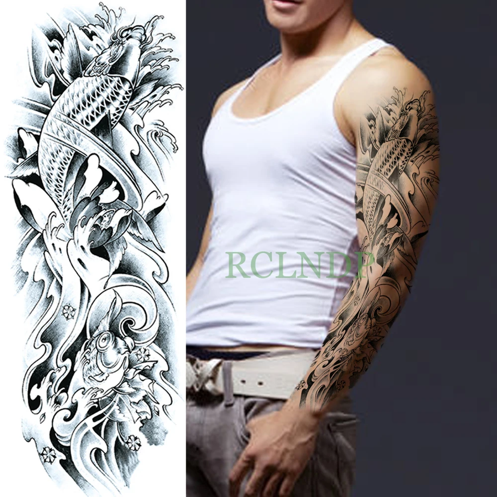 

Waterproof Temporary Tattoo Sticker fish Cool full arm fake tatto flash tatoo sleeve large size tatouage for men women lady