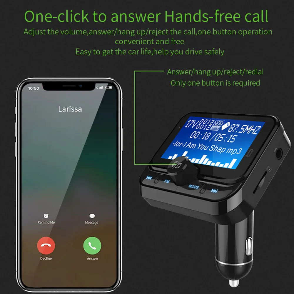 Mp3 плеер Onever с функцией громкой связи FM передатчик вращение на 90 градусов Bluetooth 4 1
