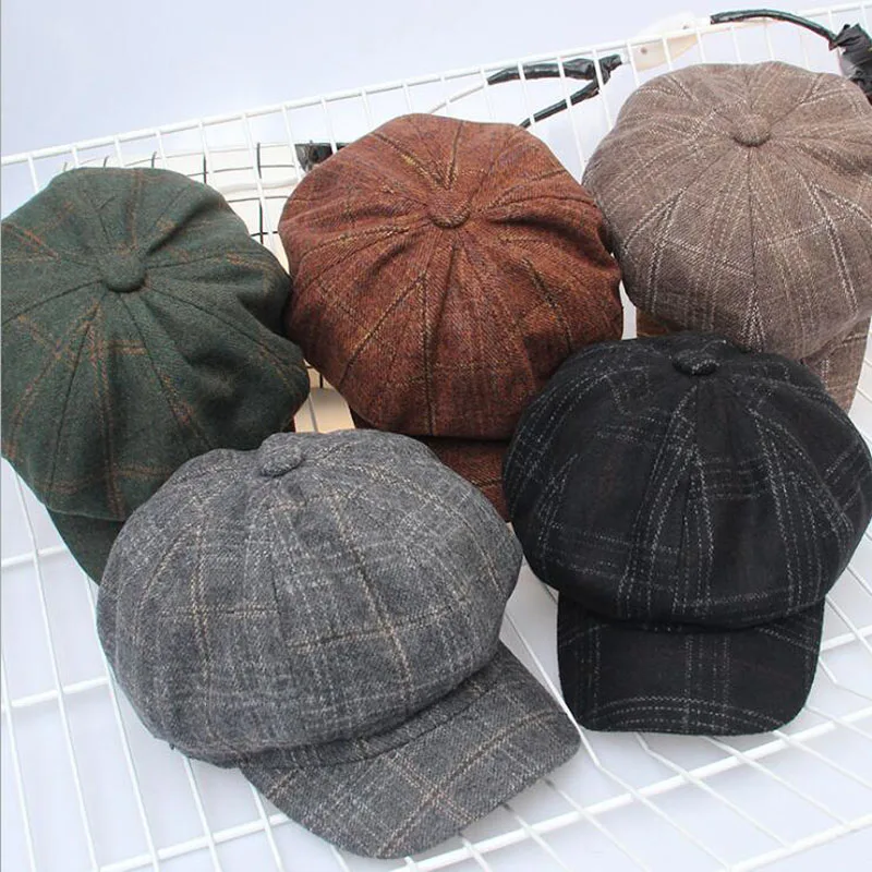

Ymsaid Autumn and winter Female Berets Retro Anise Cap Men And Women Couple Tide Casual Beret Plaid Pumpkin Hat Free Shipping