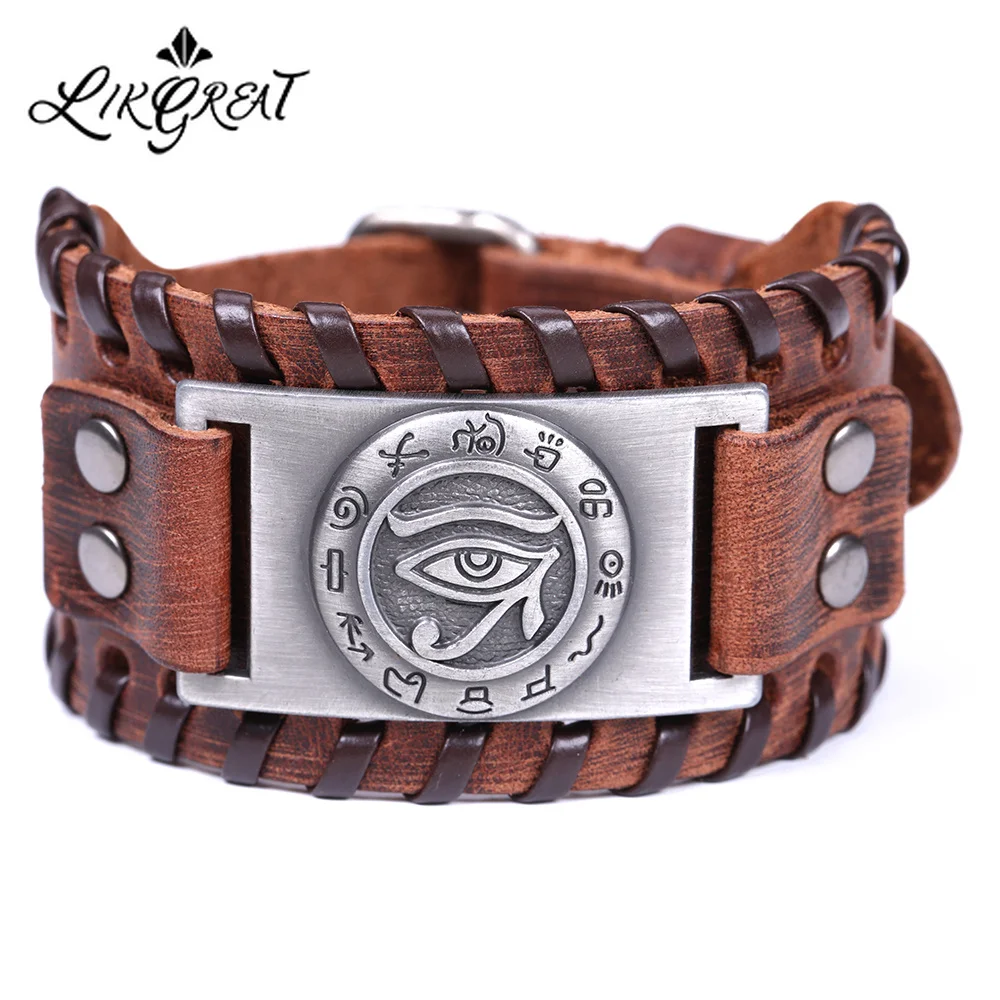 Мужской винтажный плетеный металлический браслет с глазом Гора LIKGREAT