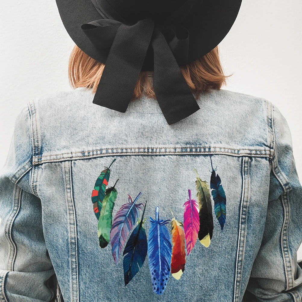 Decorative Feather Stickers Household Ironing Heat Transfers Clothes Patches DIY Decoration Appliqued Parches for Tops Coat Tote | Дом и сад
