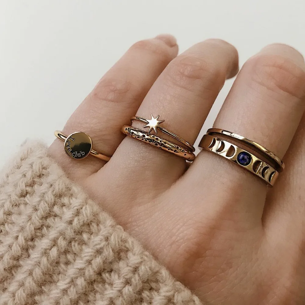 Fashion simple retro star moon women's ring combination hipster street shooting | Украшения и аксессуары