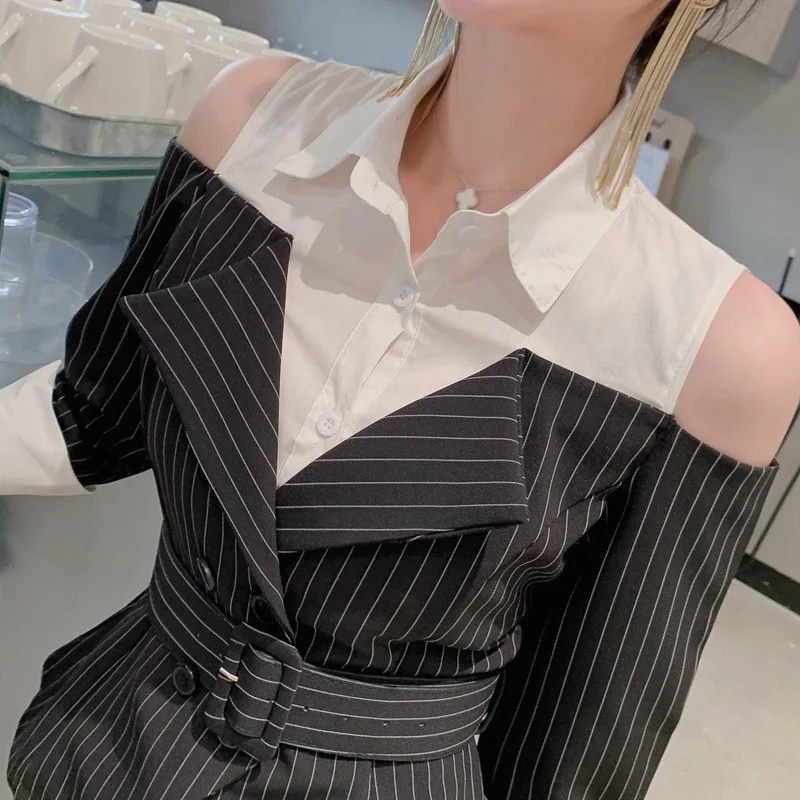 Комплект из 2 предметов 2019 весенние Черные Полосатые повседневные офисные