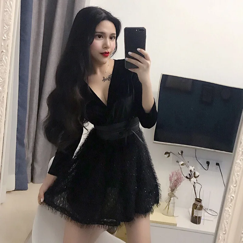 Черное сексуальное готическое рождественское платье Платья вечерние женская