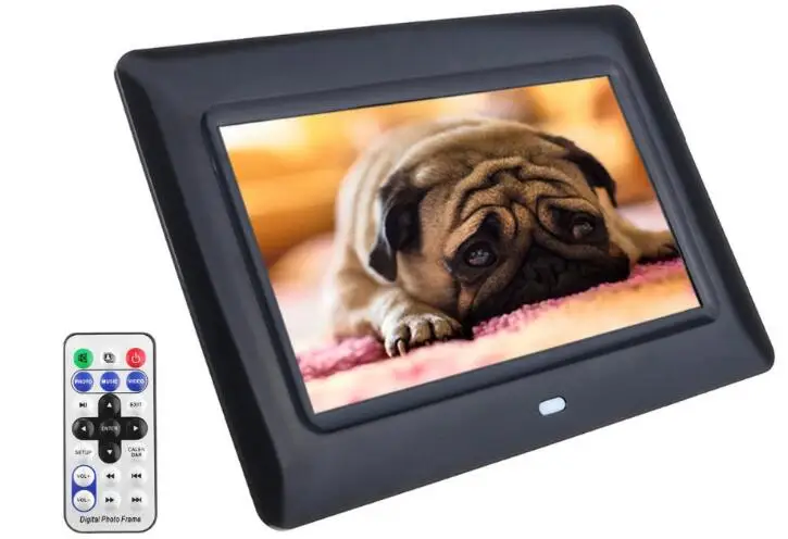 7 дюймов TFT lcd Цифровая фоторамка широкий экран Рабочий стол с светодиодный светильник Flash MP3 MP4 плеер Будильник - Цвет: Черный
