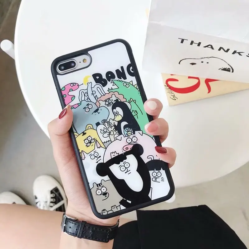 Hazy beauty For iPhone 7 Case Luxury Cartoon Pattern Silicone Glass Hard Phone Cases iphone X 6 6s 8 plus Back Cover Coque |