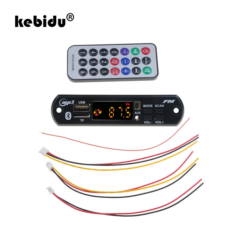 Kebidu Bluetooth Цвет Экран DC 5V 12V блок питания Micro USB TF FM радио MP3 декодер аудио плата для