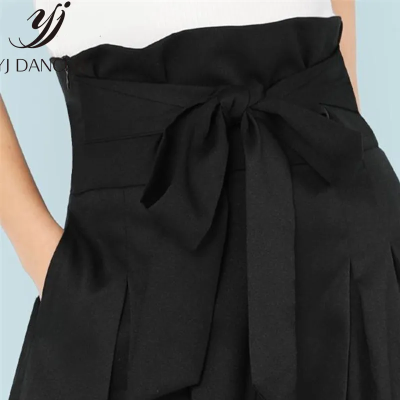 2018 Self Belted Box Pleated Palazzo Pants Women Elegant Loose Long Fall High Waist Wide Leg CSS302 | Женская одежда