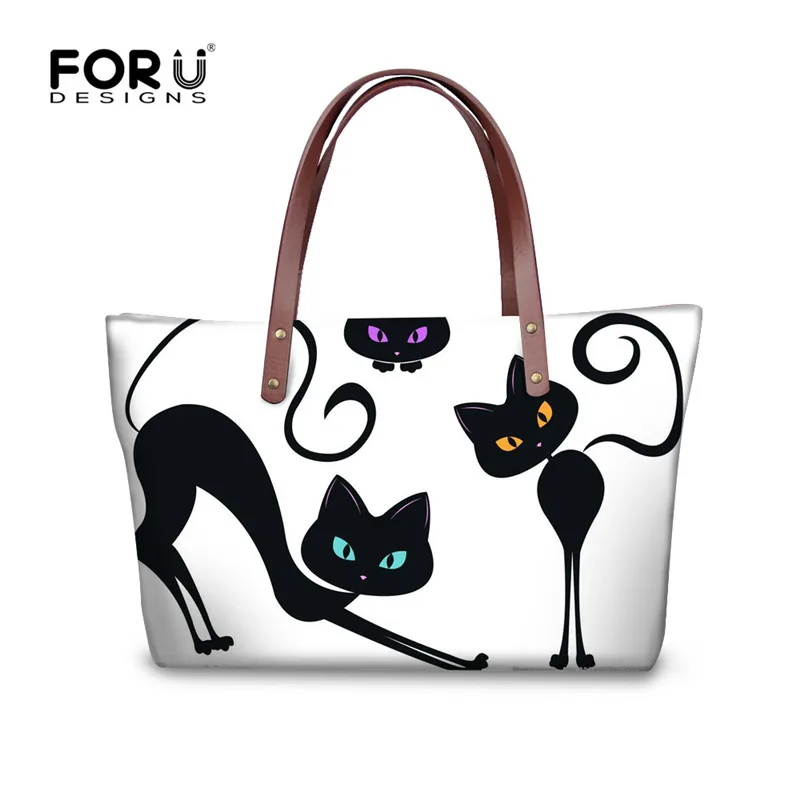 FORUDESIGNS/женские сумки с принтом кота, высокое качество, сумки через плечо для дам, большая вместительность, сумки для покупок, Bolsa Feminina