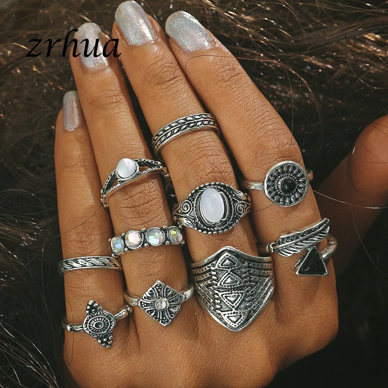 ZRHUA Винтаж кольцо комплект ювелирных изделий для женщин модные Anel Aneis Bague серебро