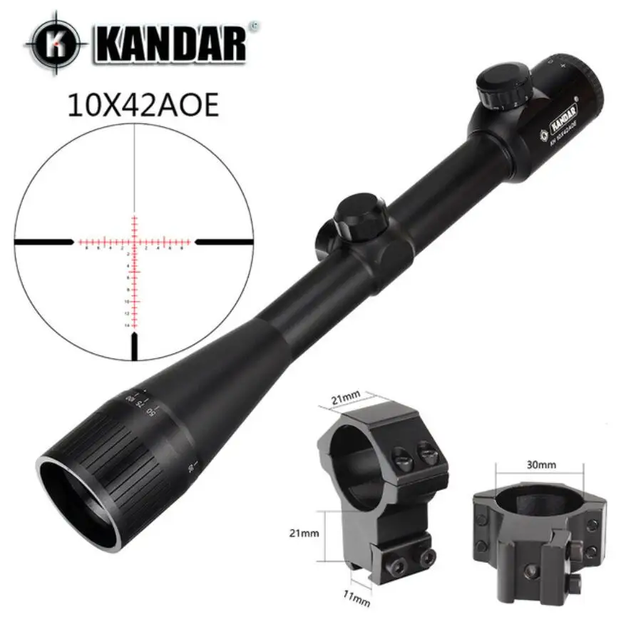 with Dovetail ring1 KANDAR 10x42 AOE стекло сетка Красная подсветка прицел фиксированное увеличение 10x Охотничья винтовка прицел тактический оптический прицел - Цвет: with Dovetail ring1