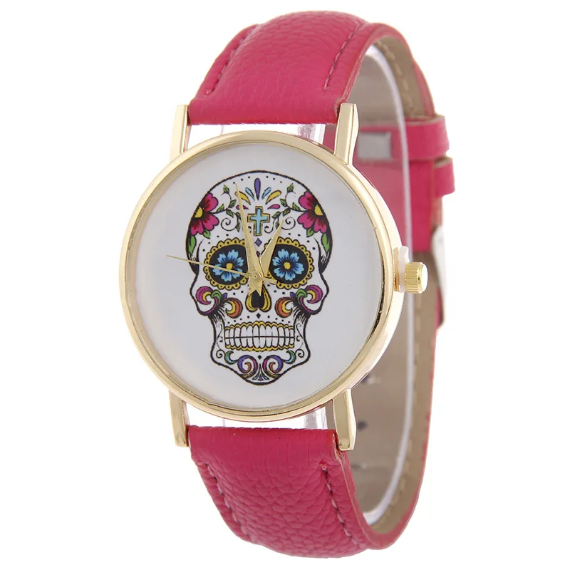 Для женщин унисекс Часы с костями 2020 Новый стильный кожаный ремешок золото