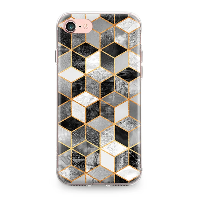 Для Iphone 4, 4S, 5, 5S, SE, 6, 6 S, 7, 8 Plus, X, XR, XS Max, мягкая задняя крышка из ТПУ с золотыми краями, геометрическим узором, мрамором, силиконовый чехол, бампер, Fundas - Цвет: 7510