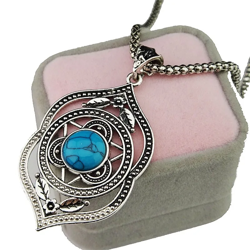 Новый стиль античное серебро зеленая бирюза натуральное ожерелье серьги браслет