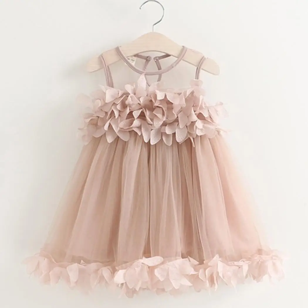 New Kids Children Solid O-Neck Sleeveless Everyday Holiday Floral A-line Girls Cute Summer Casual Dress | Детская одежда и обувь