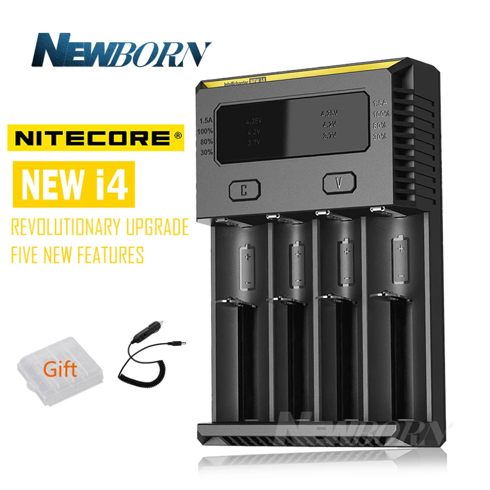 100% Зарядное устройство Nitecore I4 с ЖК дисплеем универсальное умное автомобильное