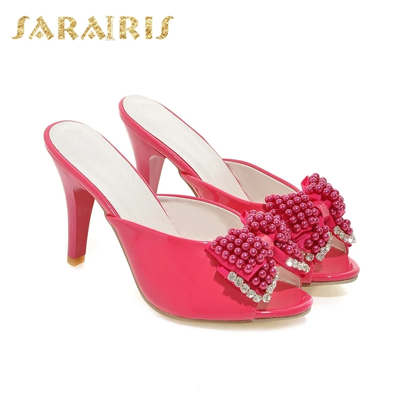 SARAIRIS/; Прямая поставка; большие размеры 33-42; женские туфли-лодочки с открытым носком и бантом; женские туфли без задника на высоком тонком каблуке