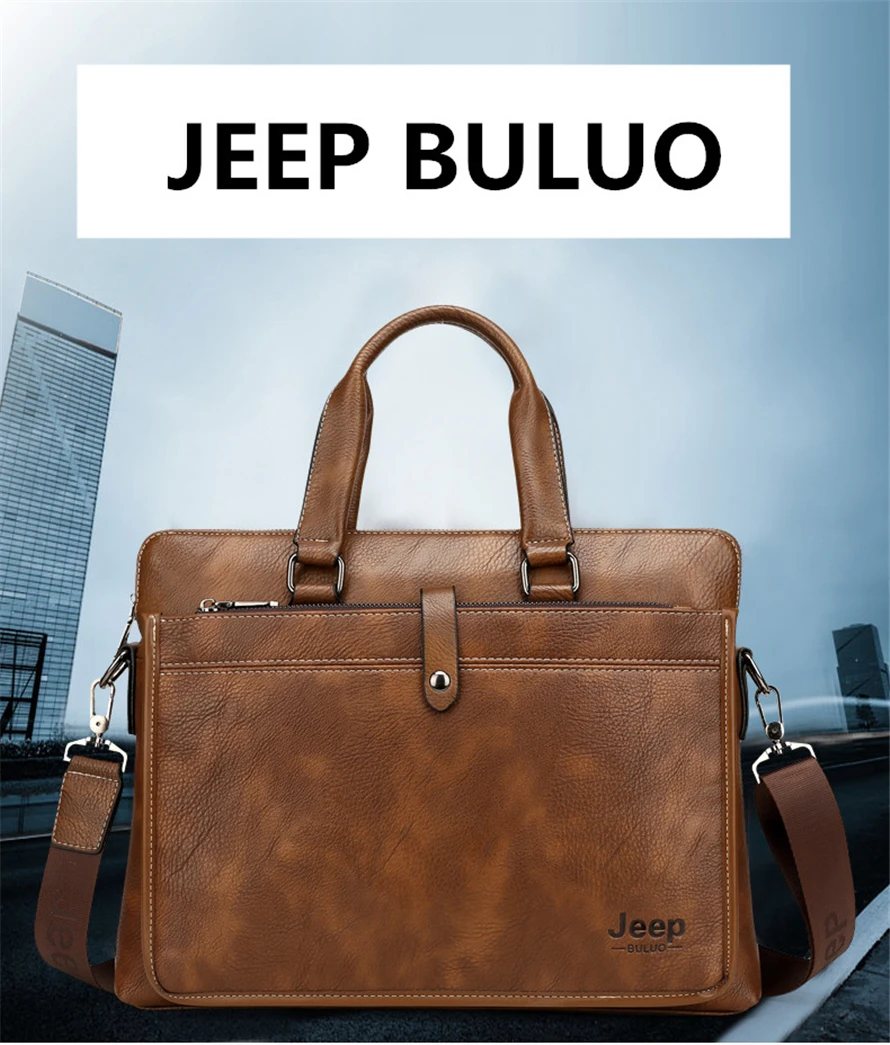Мужской роскошный кожаный портфель jeep buluo, коричневая деловая сумка для ноутбука 14", портфель для документов, переносная сумка с ремнем через плечо, модель 9616, все сезоны