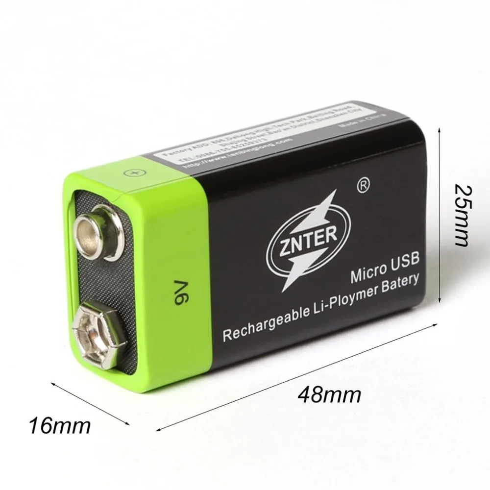 ZNTER ультра эффективный 9V 400mAh USB Перезаряжаемый литий полимерный аккумулятор для RC