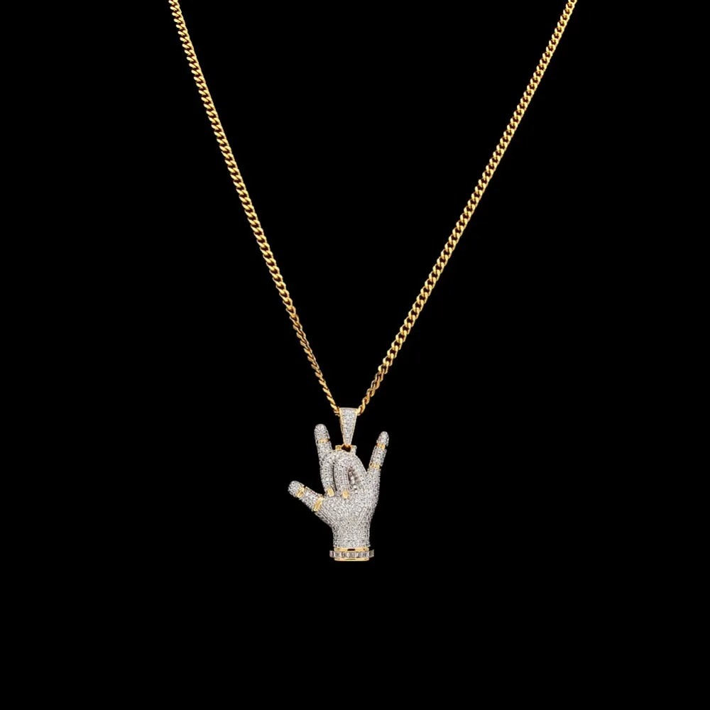 THE HIPHOP KING Custom finger love CZ Pendant Necklace Hip Hop Full Iced Out Cubic Zirconia gold sliver Stone | Украшения и