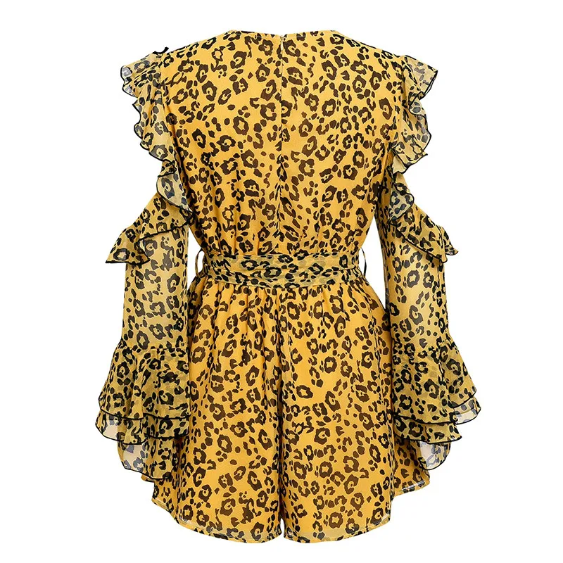 Женский комбинезон с леопардовым принтом пляжный шифоновый холодным плечом