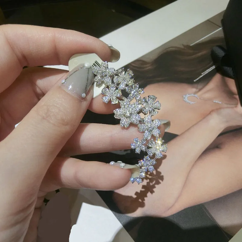 SLJELY un reve enchante Bloom Flowers, серьги-манжеты, 925 пробы, серебро, микро кубический цирконий, камни, женские роскошные брендовые ювелирные изделия