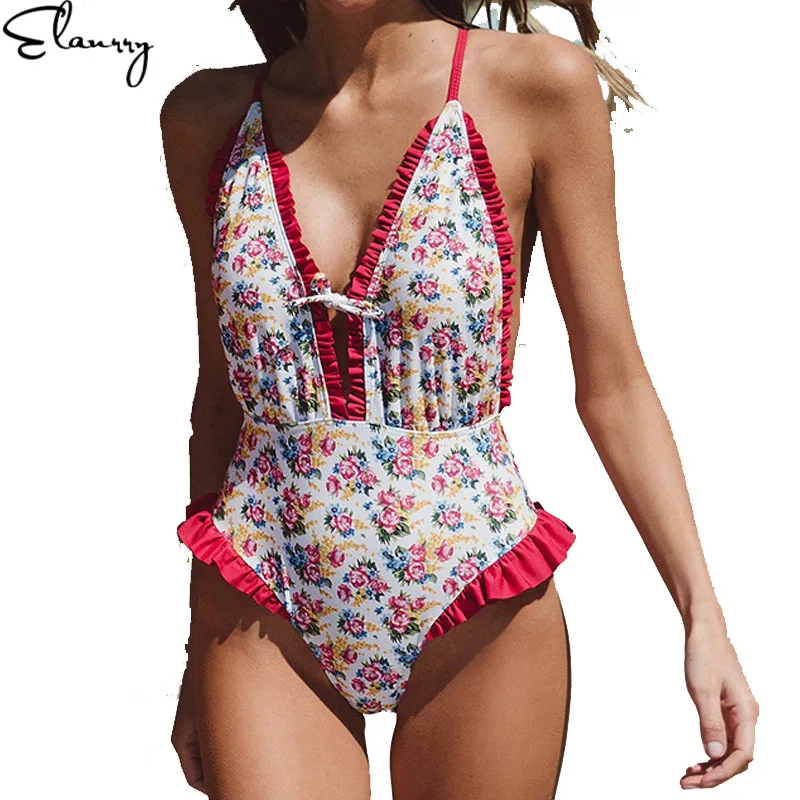 2019 боди Цельный купальник цветочный цельный купальный костюм Женская