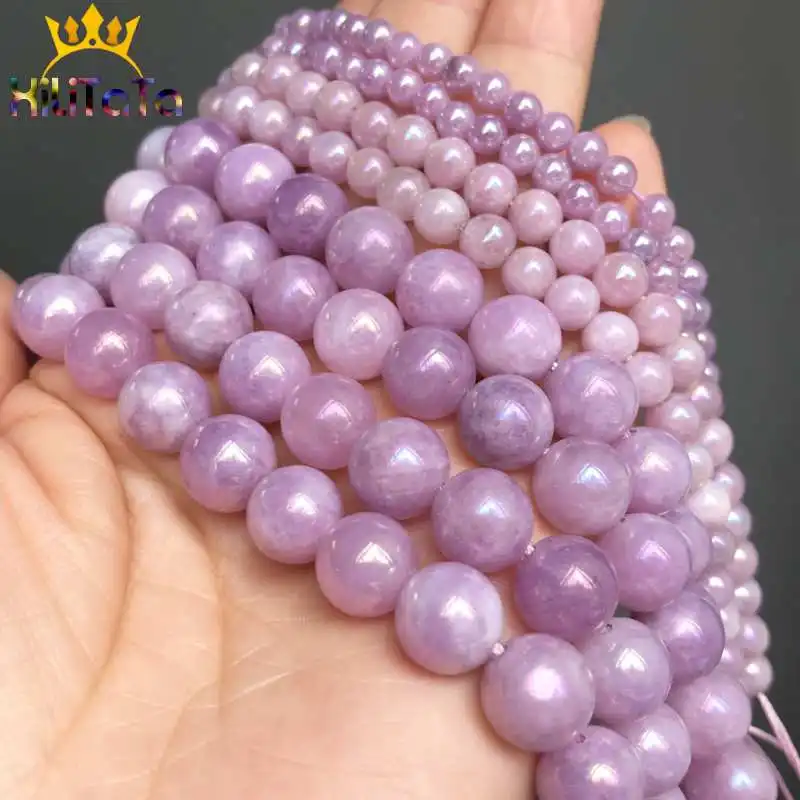 Natural Purple Plating Angelite Stone Beads Smoot Round Loose Spacer For Jewelry Making DIY Bracelet 15&quotStrand 4/6/10/12mm | Украшения
