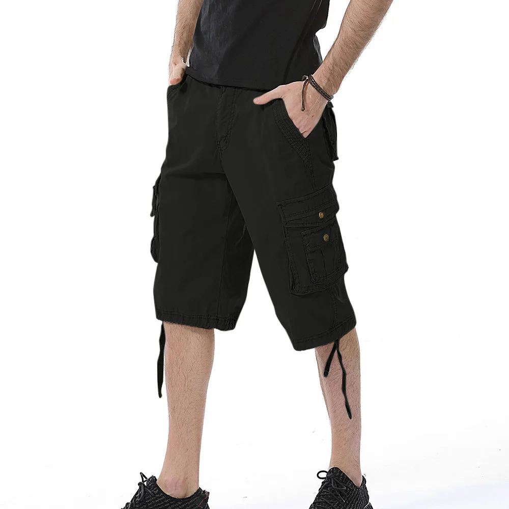 Мужские повседневные однотонные пляжные рабочие брюки с карманами карго гарем