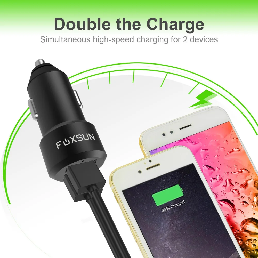 Foxsun 4.8A/24W Металлический Двойной Смарт USB порты автомобильное зарядное устройство