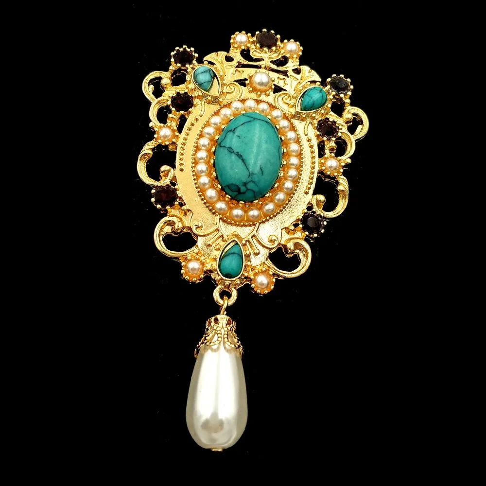 Винтаж стимулированных жемчужин капля по центру искусственного Бирюзовый Брошь