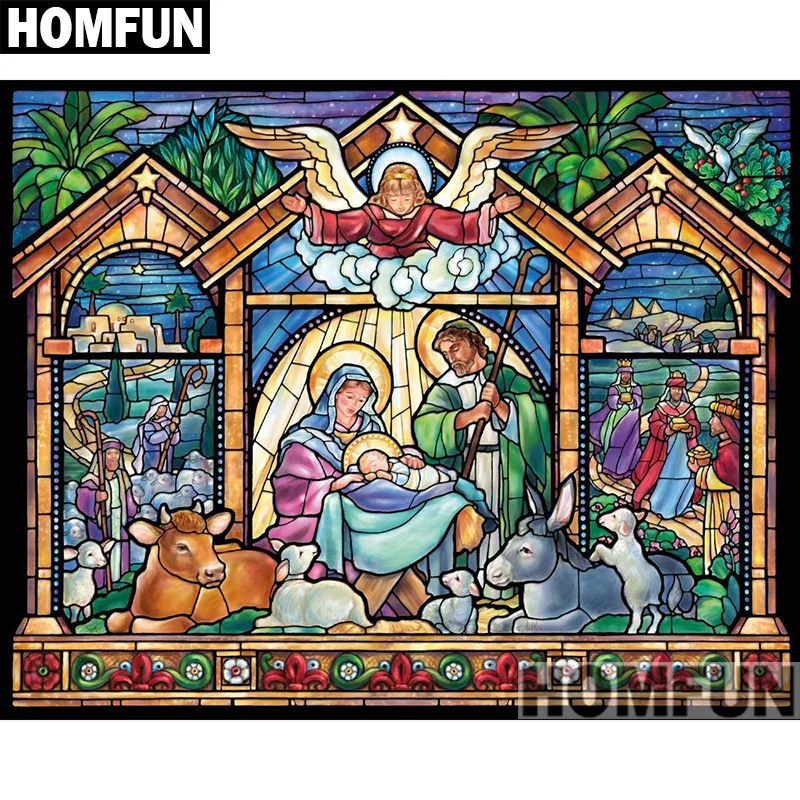 Алмазная живопись HOMFUN A00856 полноразмерная/круглая 5D Вышивка Ночь Божья вышивка