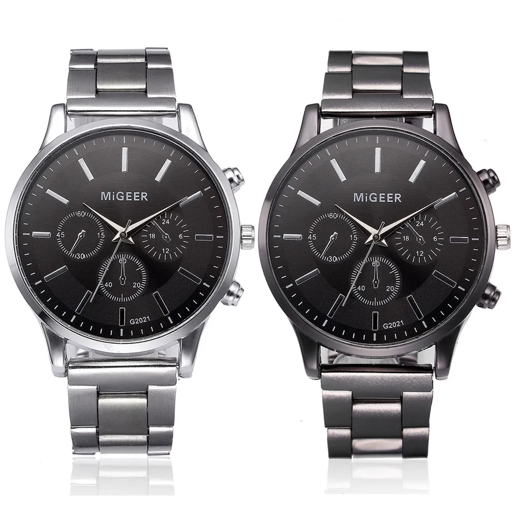 

MIGEER 1pcs men watches simple Fashion Men Crystal Stainless Steel Analog Quartz Wrist Watch Bracelet relojes hombre 2018 A70