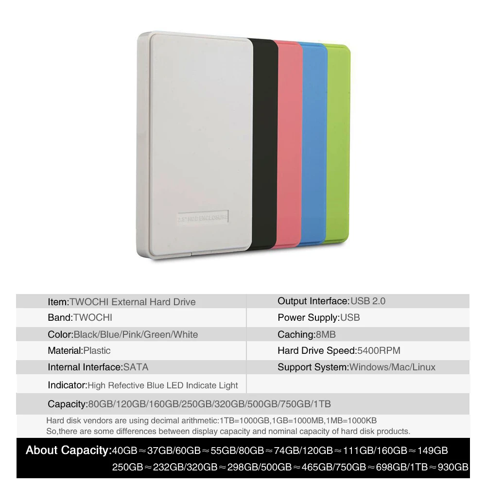 Внешний жесткий диск TWOCHI A1 5 цветов 2 дюйма 100 ГБ USB2.0|external hard drive 100gb|external drivehard |