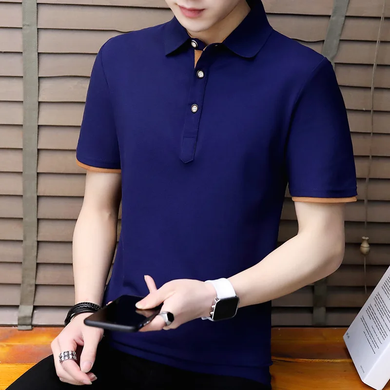 Navy Blue 100 хлопок, Мужская рубашка поло, тренд, для подростков, для досуга, тонкая рубашка поло для мужчин, 4xl, однотонный топ, футболка, рубашка для мужчин - Цвет: Navy Blue
