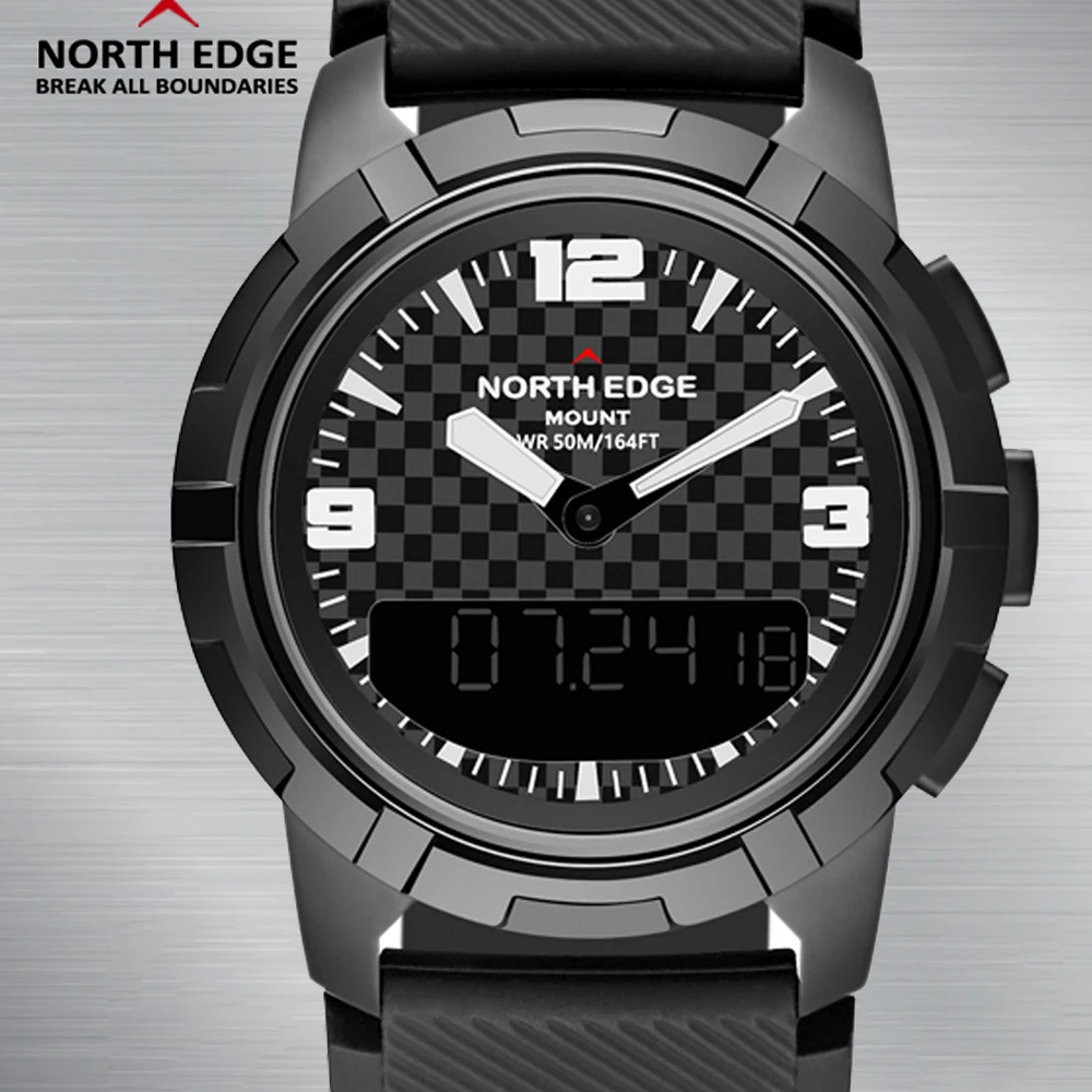 Мужские часы NORTH EDGE спортивные умные компас синхронный двойной дисплей