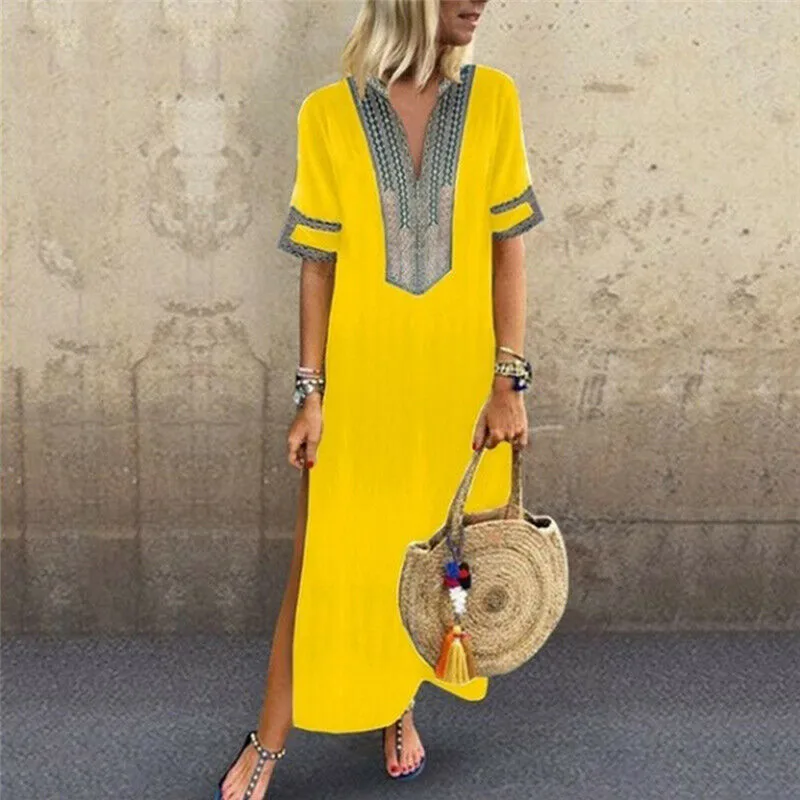 Women Summer Boho Beach Style Long Dress Robe Floral Print Casual Loose Party Sundress | Женская одежда