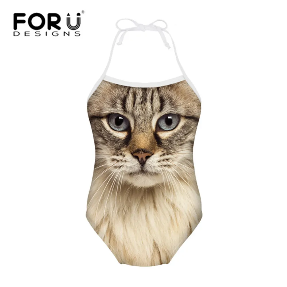 FORUDESIGNS/купальник для девочек детский купальник бикини Kawaii с принтом кота Цельный