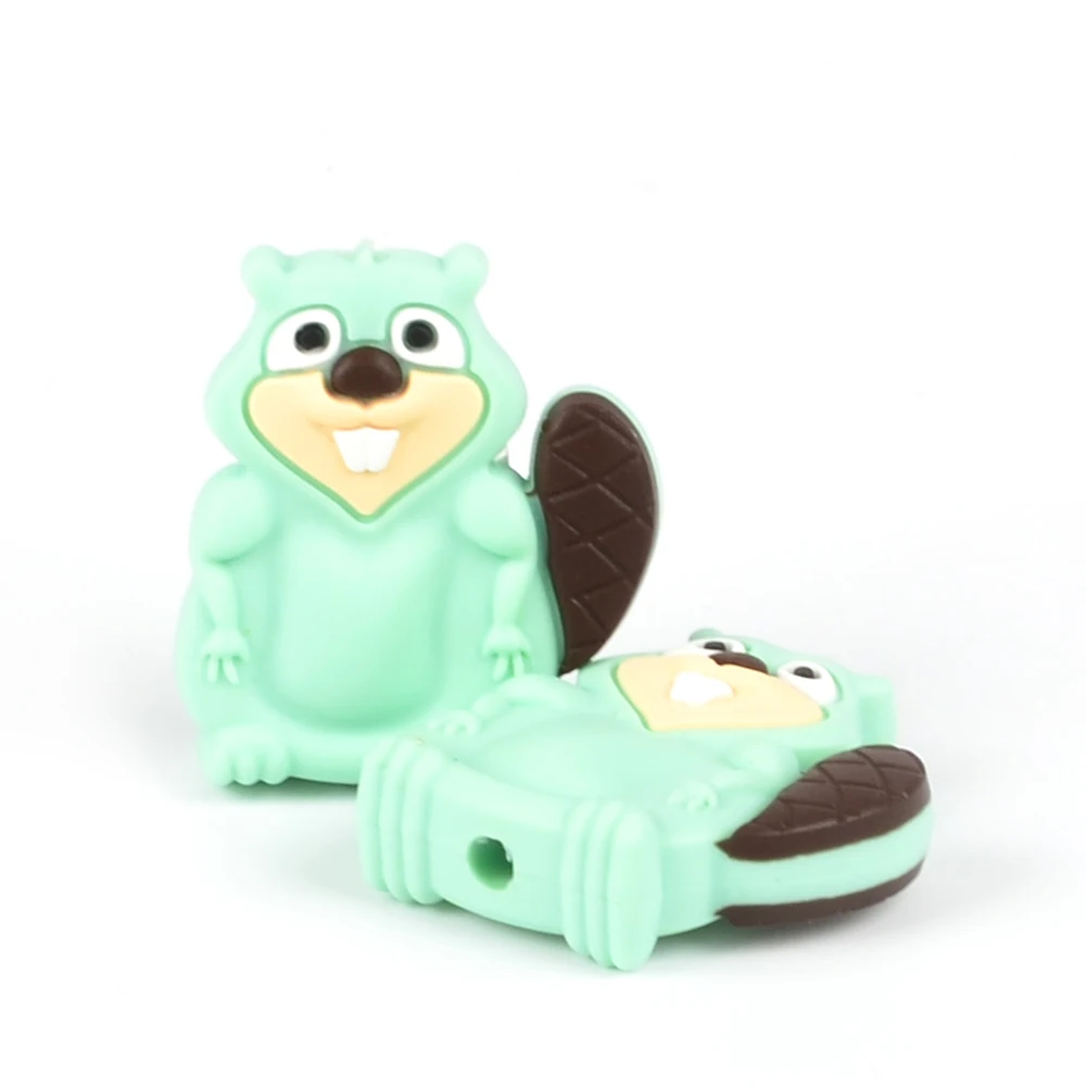mint beaver Детские Прорезыватель мини животных силиконовые бусины для новорожденных прорезывание зубов собаки в форме BPA бесплатно соску цепи аксессуары бобра звезда мультфильм - Цвет: mint beaver