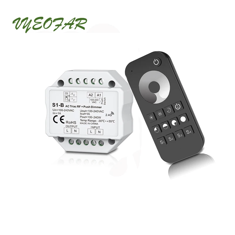 

New Led Triac Dimmer AC 100V-240V Input Voltage;2A Output 2.4GHz RF Wireless Remote Single Zone Led Dimmer Push ON Off Switch