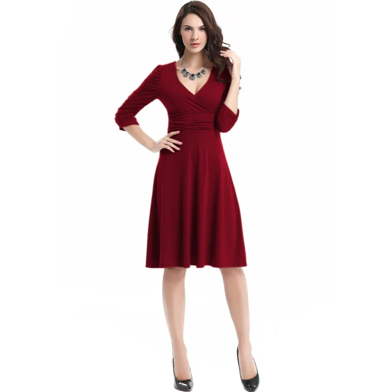 

2017 New Autumn Fashion Women High Maternity Waist Ruffles Dress Long Sleeve Deep V-neck large swing dress Sexy Slim Dresses
