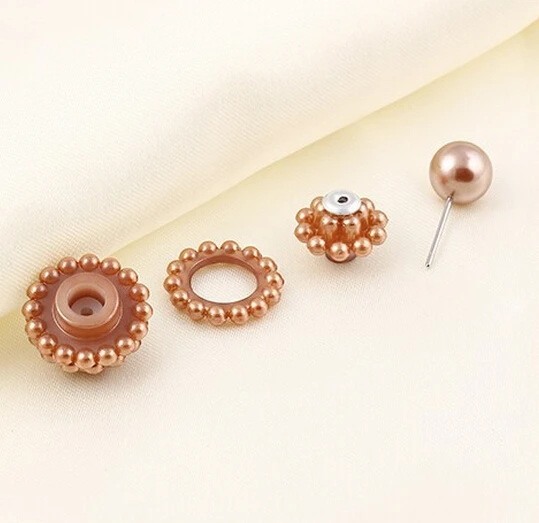 Fashion Hot Selling Women Light Green Pearl Beads Double Sided Two Ball Earrings Ear Studs Jewelry Silver Plated Free Ship |