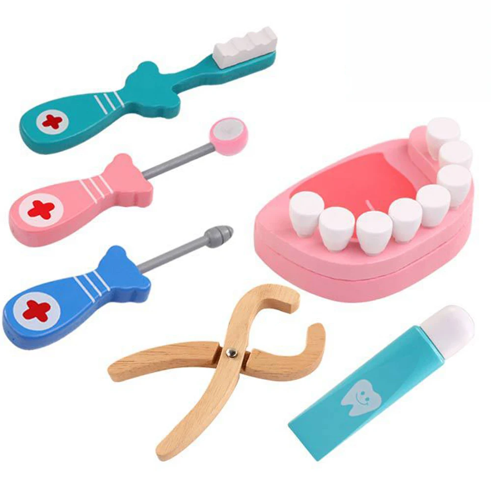 

20 pcs/set Dentist Accessories Tools Toys Kids Pretend Play Doctor Nurse Wooden Cosplay Simulation Children Doctors Game Toys