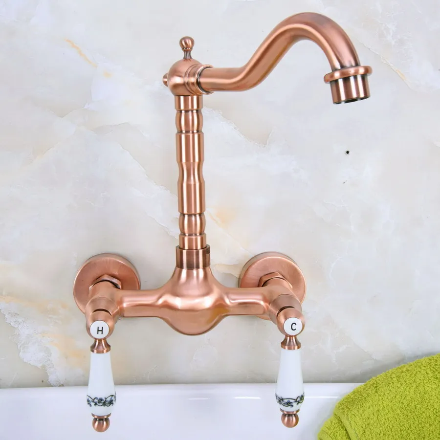 Античный красный медный латунный Смеситель для ванной и кухни смеситель