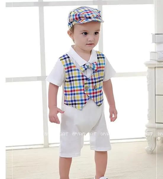 Summer Baby Clothes Boys Gentleman Short Sleeves Bodysuits Kids Wear Retail |