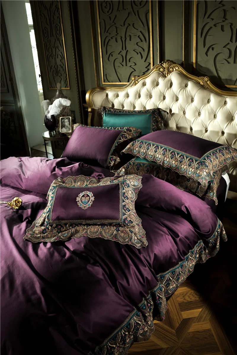 Роскошный комплект постельного белья фиолетового/синего цвета из египетского